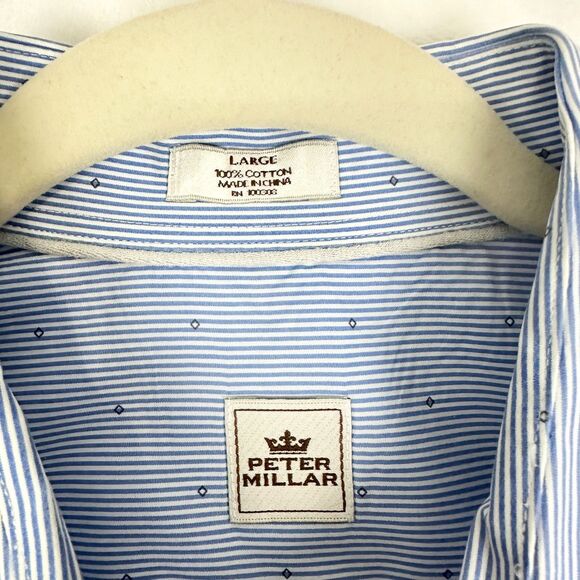 Peter Millar Pinstripe Cotton Long Sleeve Button Up Size Large Micro Diamond - Picture 4 of 4